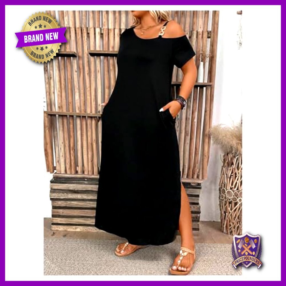 Plus Size Cold Shoulder Split Hem Maxi Dress Casu… - image 4